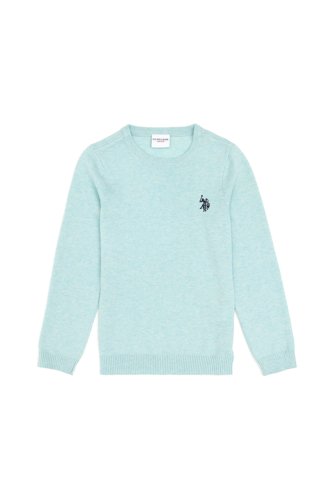 Girls' Water Green Crew Neck Basic Sweater
