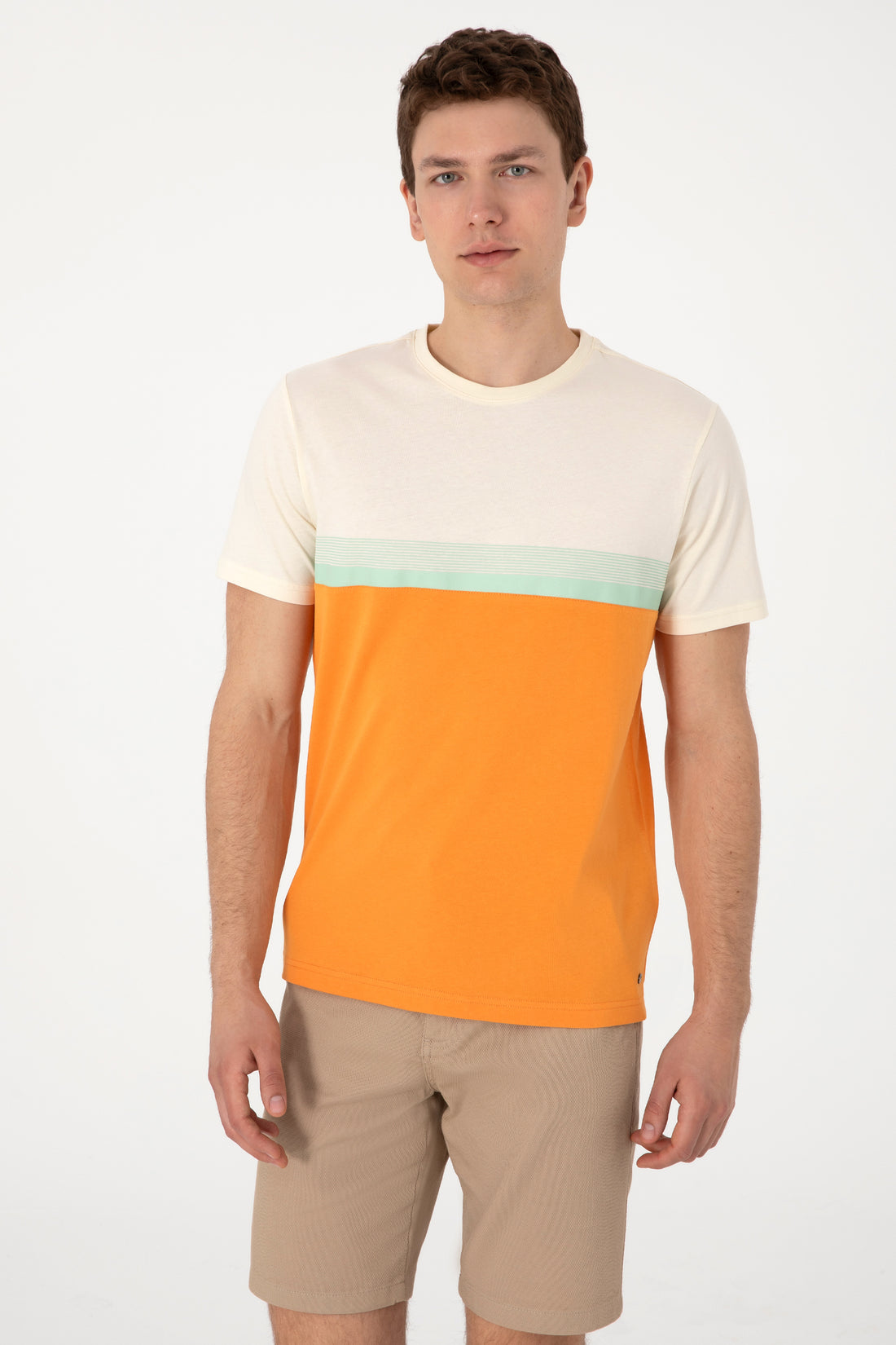 Men's Regular Fit Crew Neck Orange T-Shirt