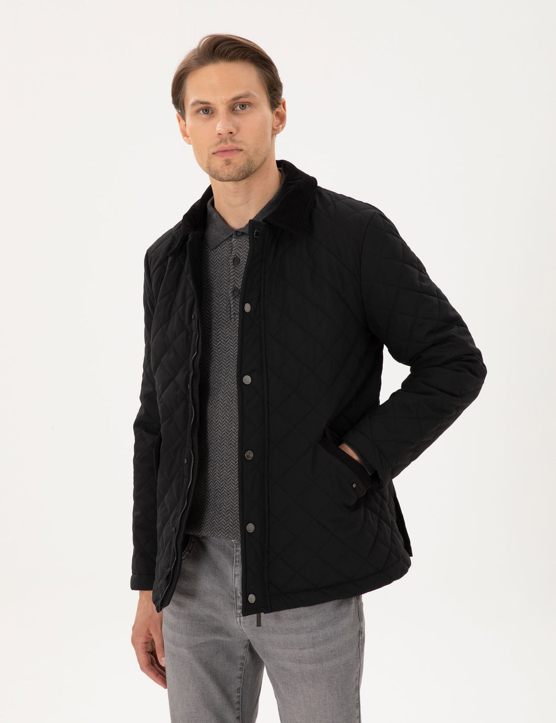 Black Quilted Pocket Coat