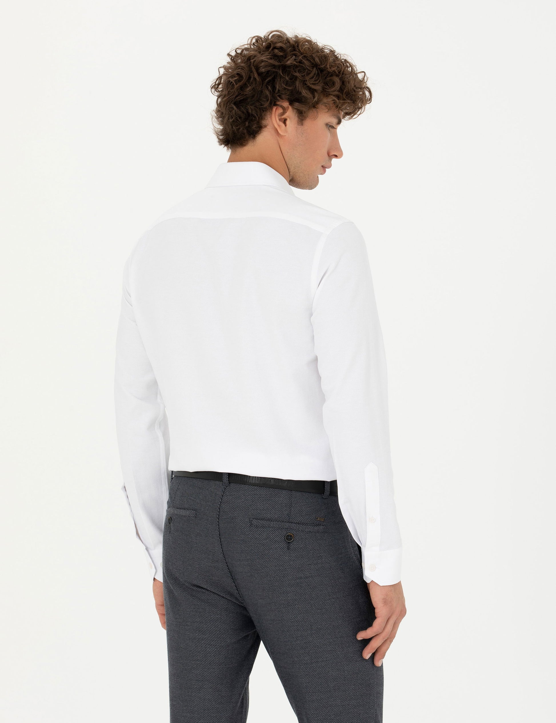 White Slim Fit Long Sleeve Shirt