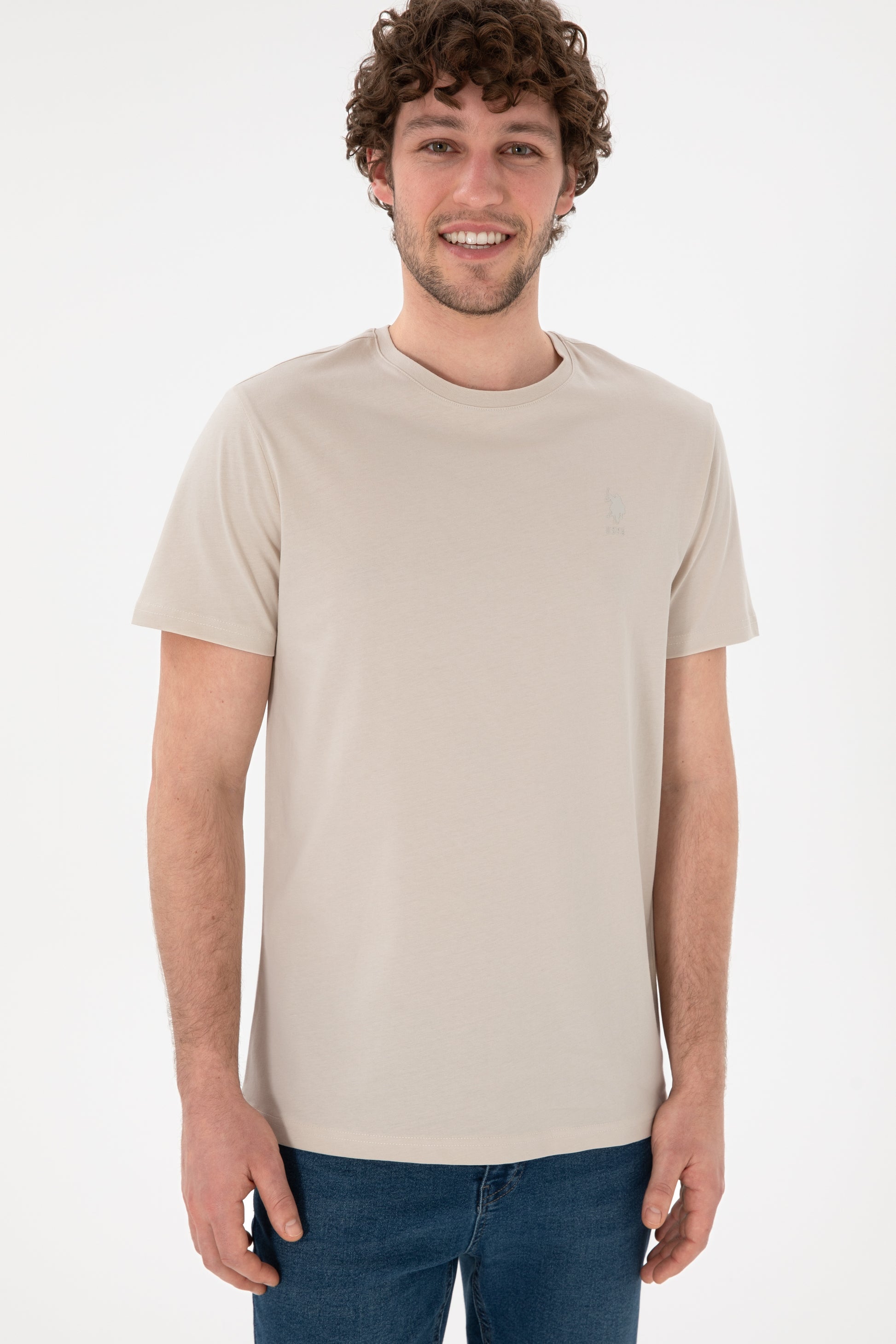 Men's Regular Fit Crew Neck Stone Basic T-Shirt
