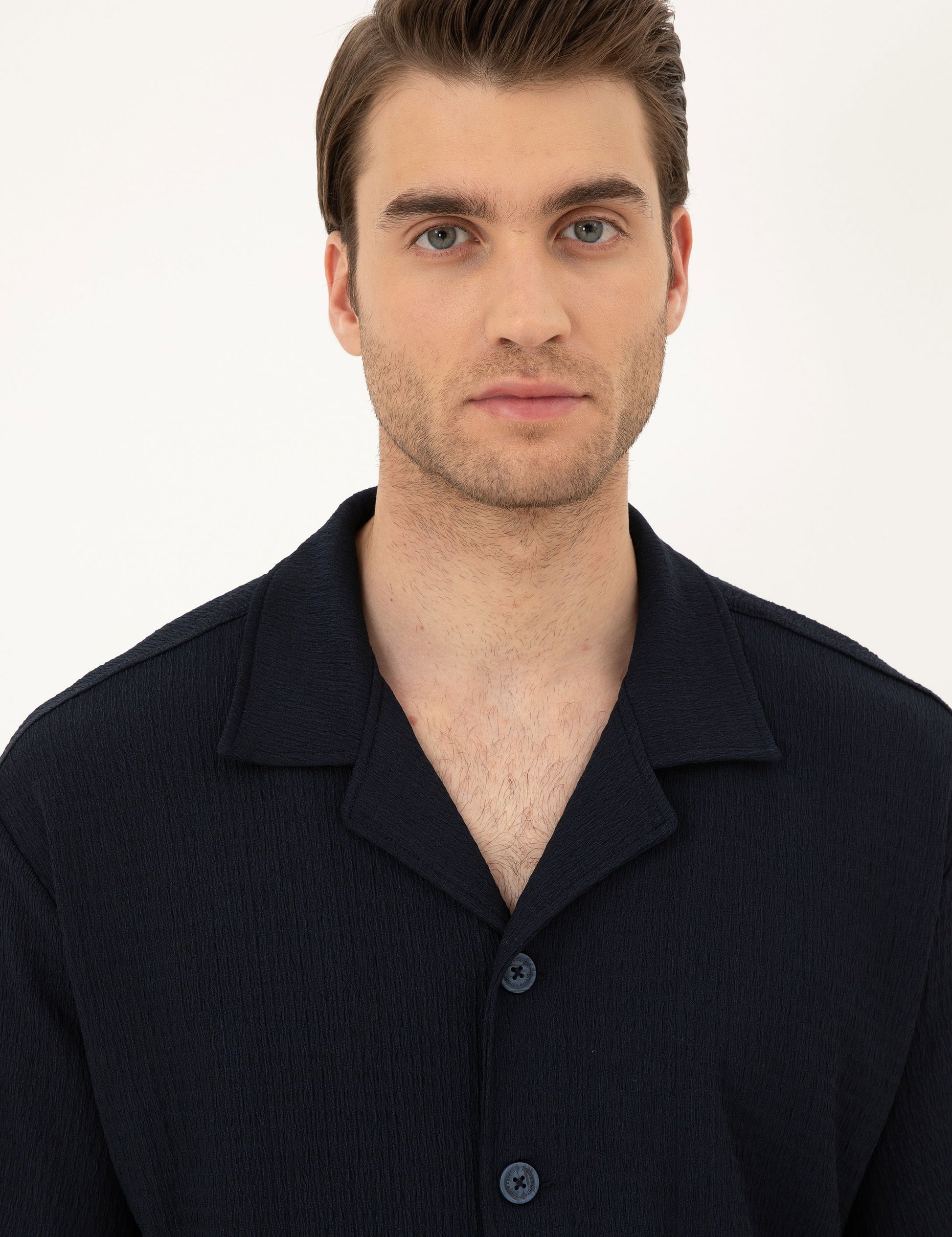 Navy Regular Fit Knitted Shirt