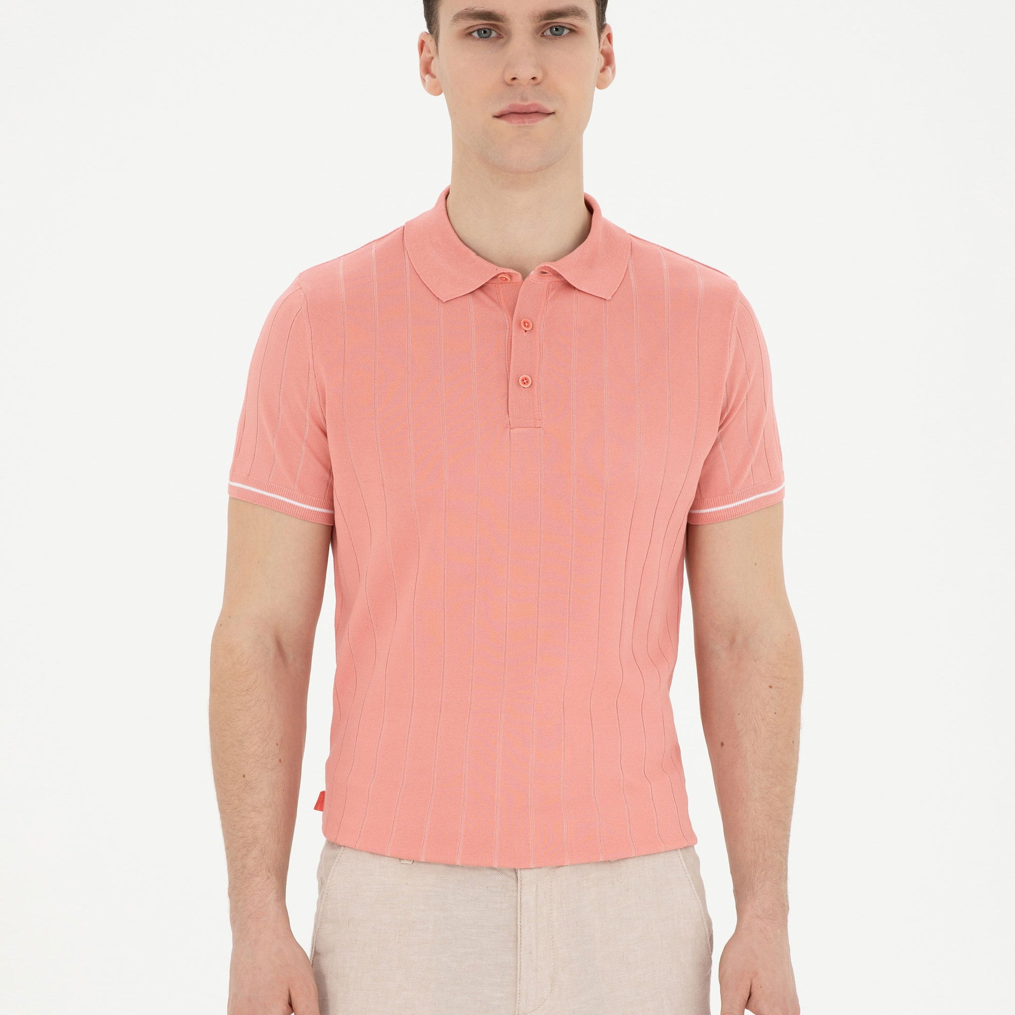 Red Slim Fit Buttoned Polo Neck Knitwear T-Shirt