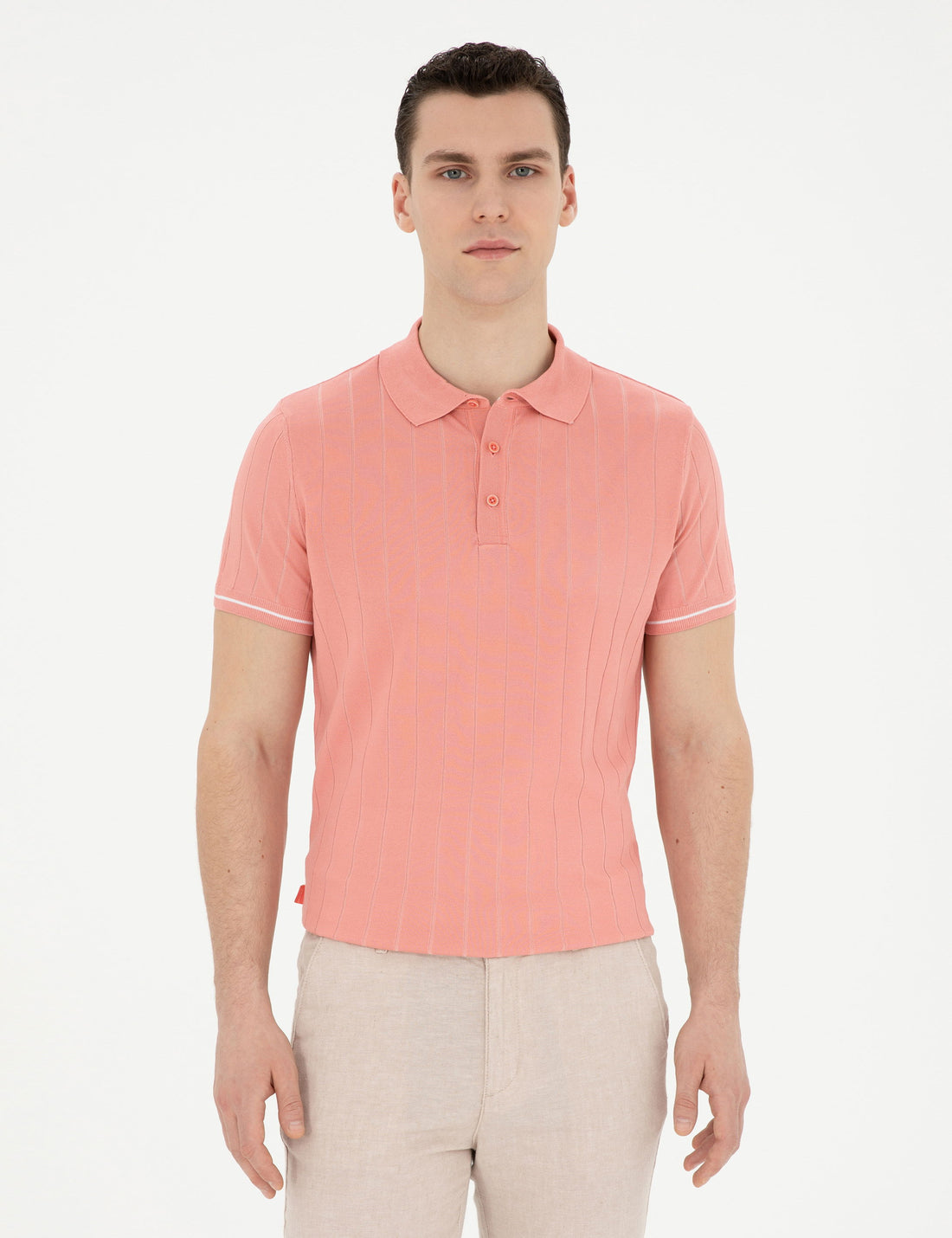 Red Slim Fit Buttoned Polo Neck Knitwear T-Shirt