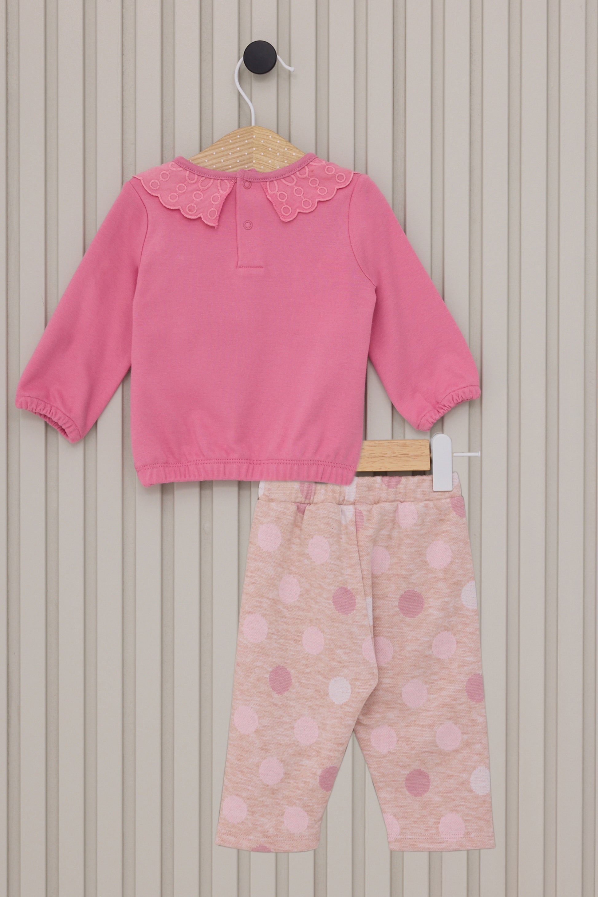 Baby Girl Pink Collar Detailed 2-Piece Pajamas Set