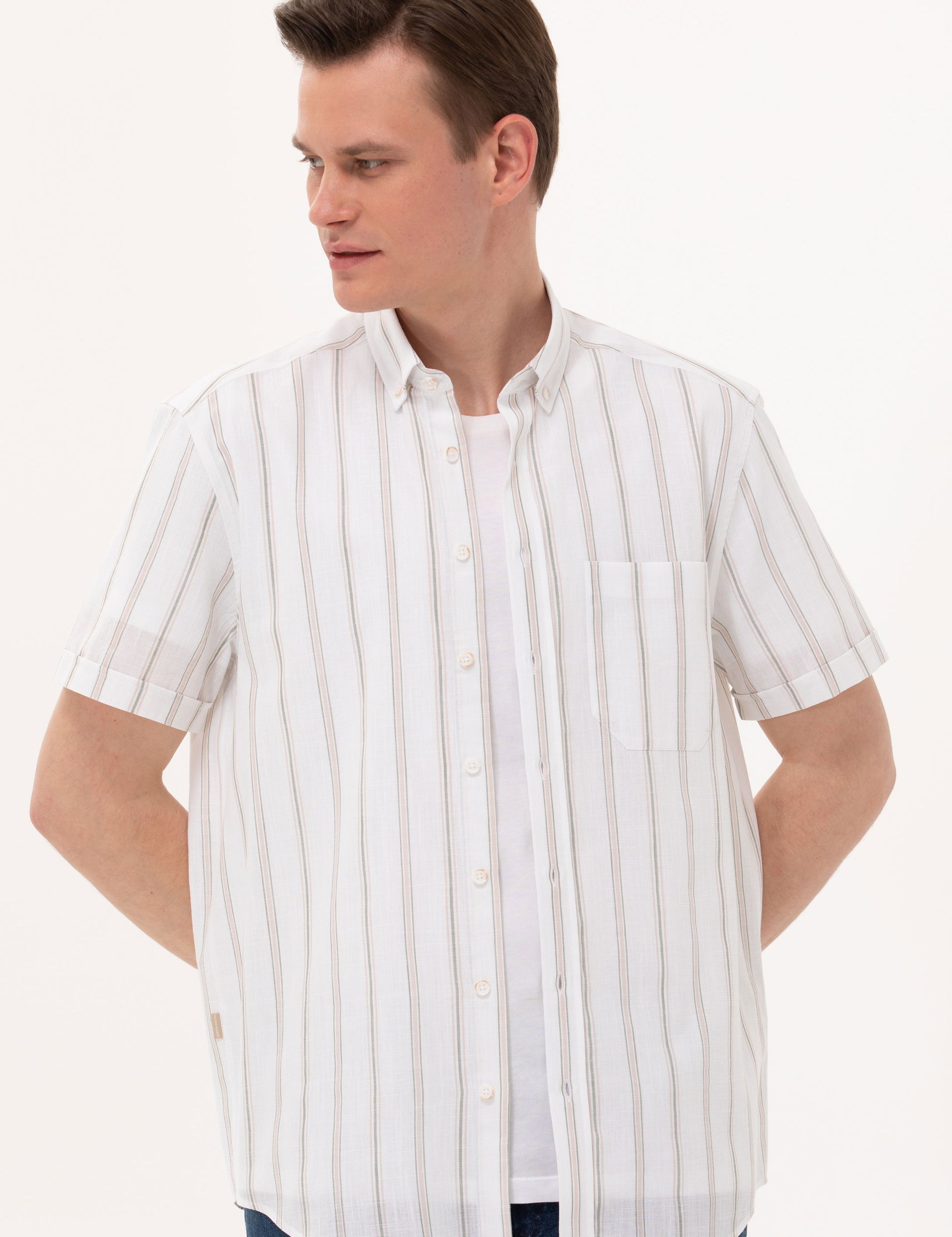 Khaki Comfort Fit Short Sleeve Shirt