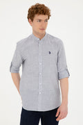 Men's Judge Collar Striped Gray Shirt