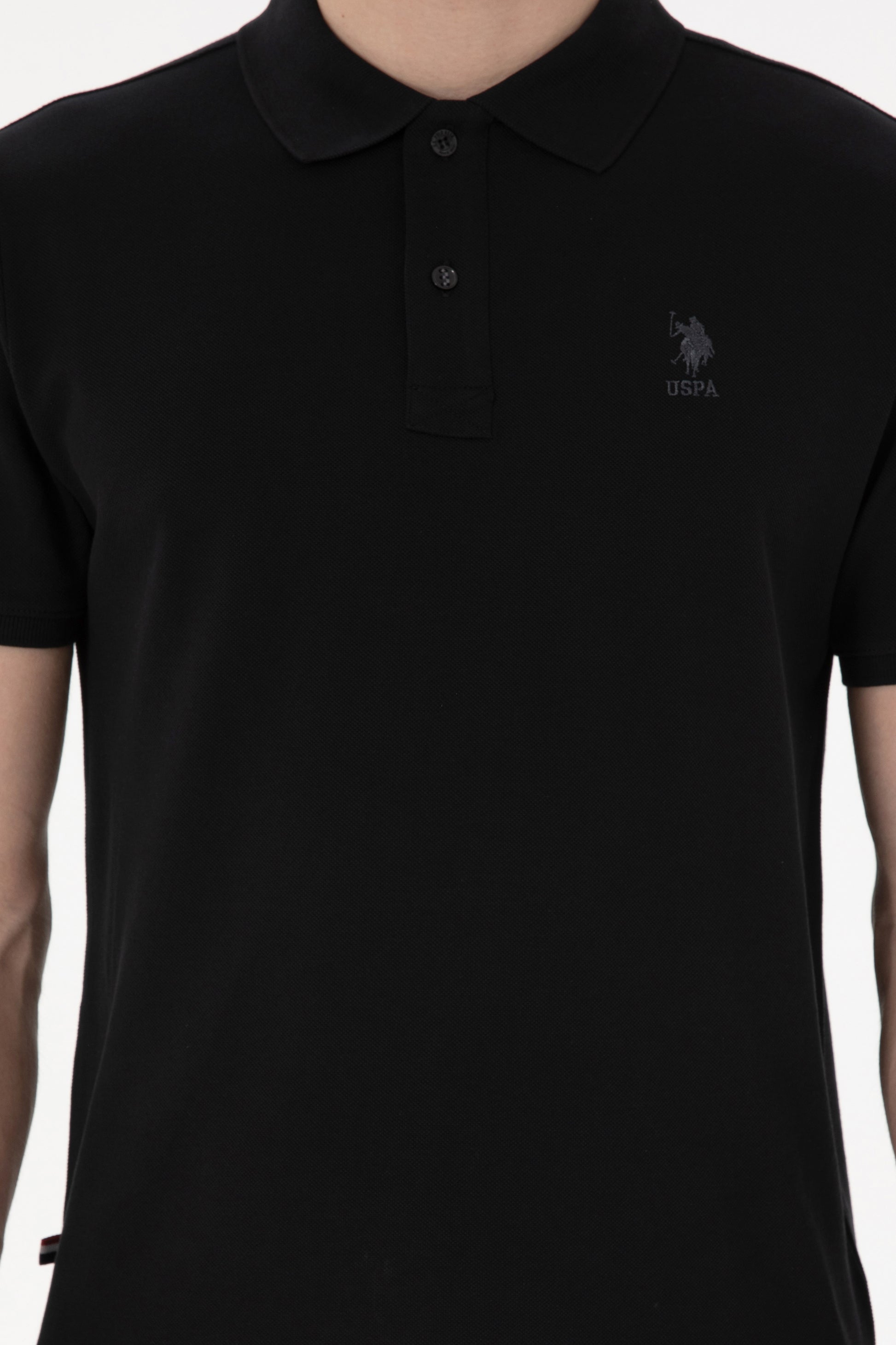 Men's Regular Fit Polo Neck Black Basic T-Shirt