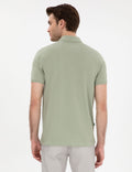 Cagla Green Slim Fit 100% Cotton Polo Neck Basic T-Shirt