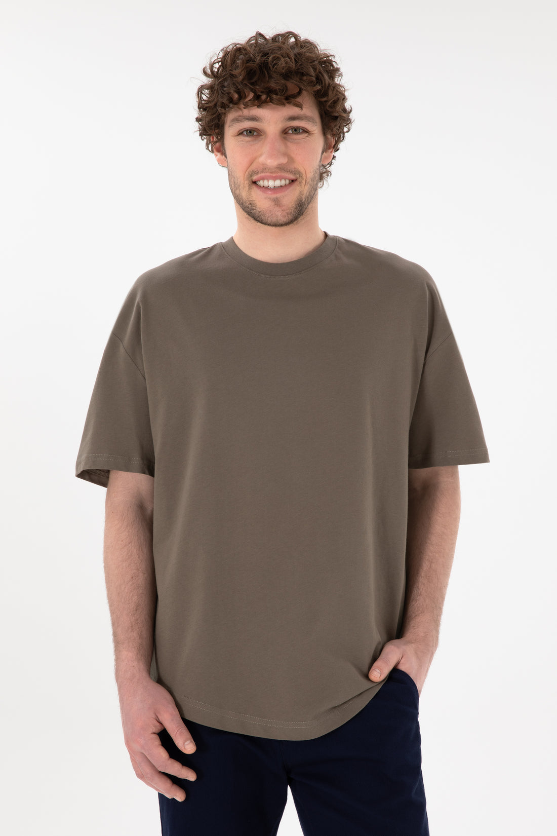Men's Long Fit Crew Neck Mink Basic T-Shirt