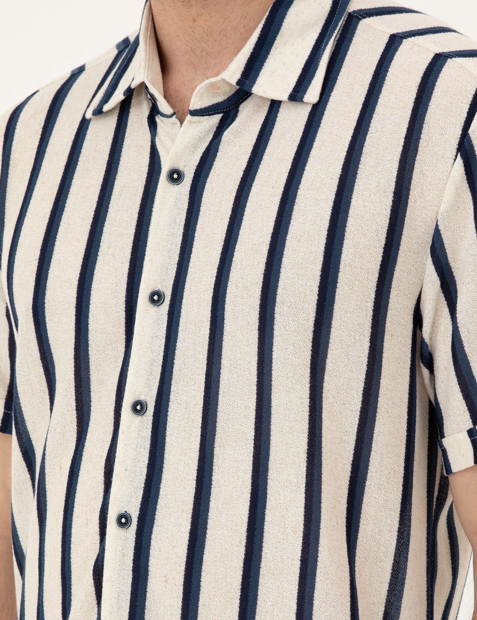 Beige Slim Fit Knitted Shirt