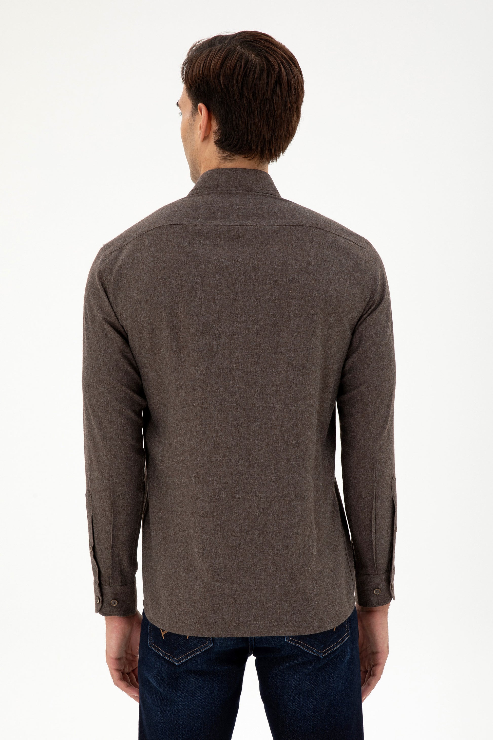 Men's Brown Long Sleeve Basic Shirt