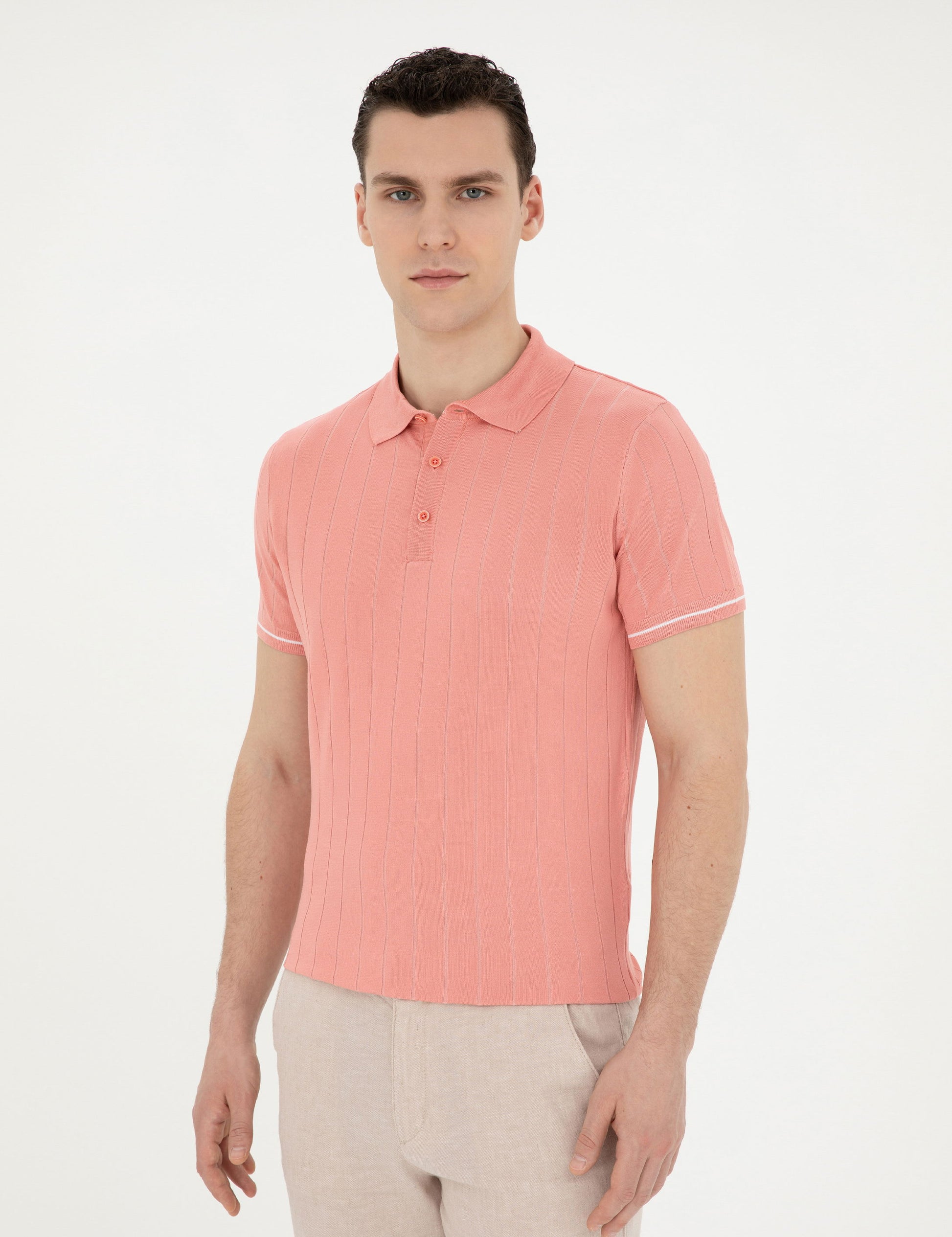 Red Slim Fit Buttoned Polo Neck Knitwear T-Shirt