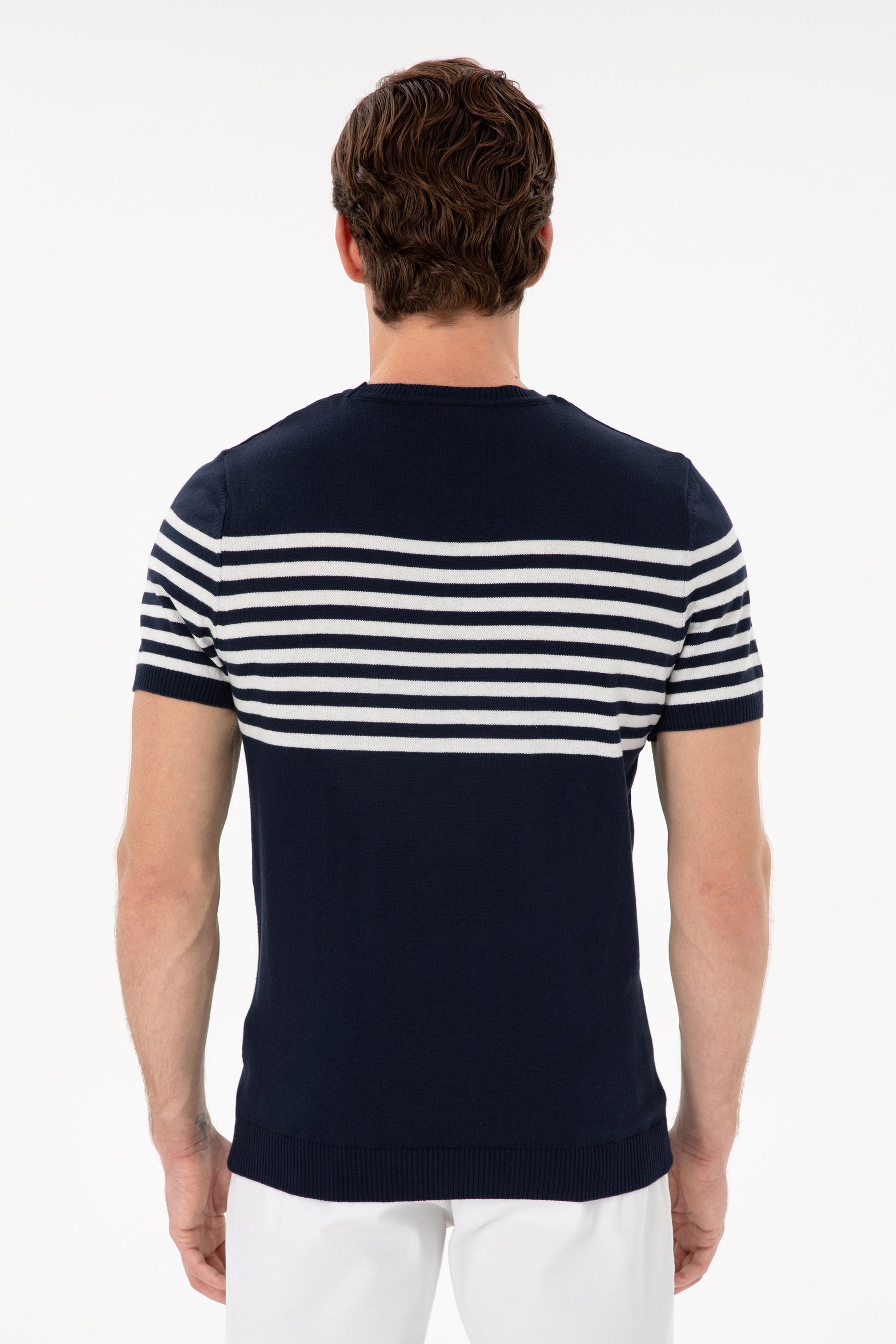 Men's Slim Fit Crew Neck Navy Sweater T-Shirt