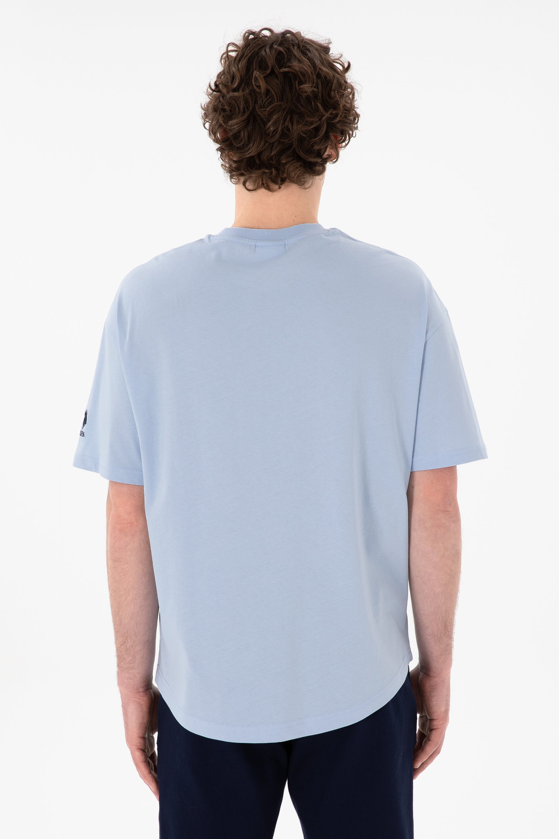 Men's Long Fit Crew Neck Light Blue Basic T-Shirt