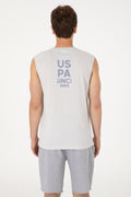 Men's Regular Fit Crew Neck Light Gray Sleeveless T-shirt