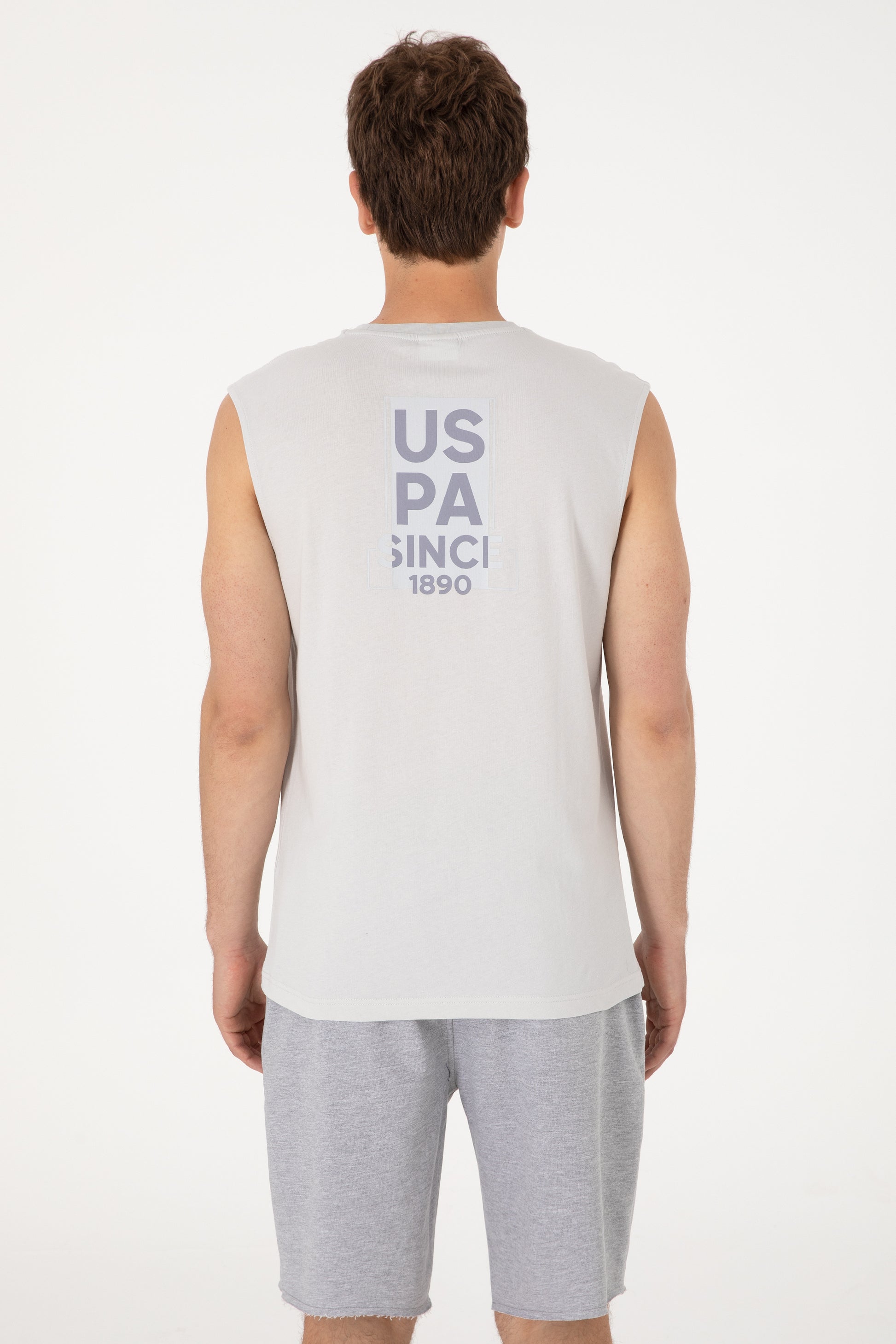 Men's Regular Fit Crew Neck Light Gray Sleeveless T-shirt