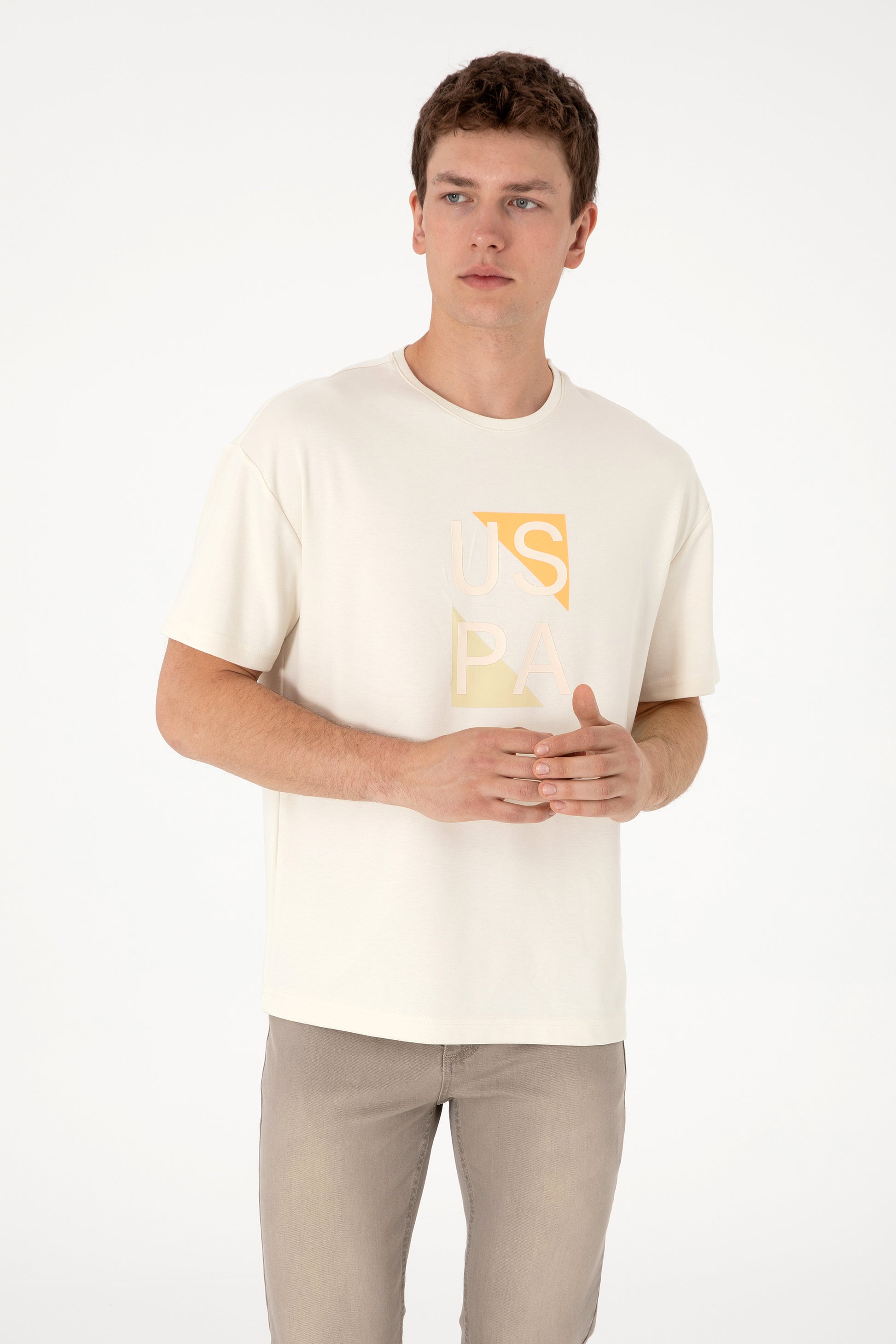 Men's Comfort Fit Cream Crew Neck T-Shirt