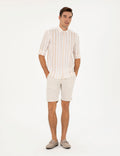 Beige Slim Fit Linen Blend Woven Shorts