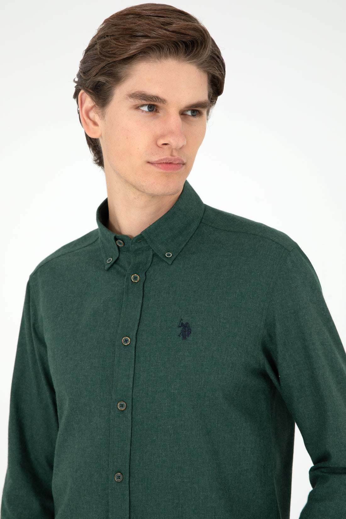 Men's Dark Green Long Sleeve Basic Shirt