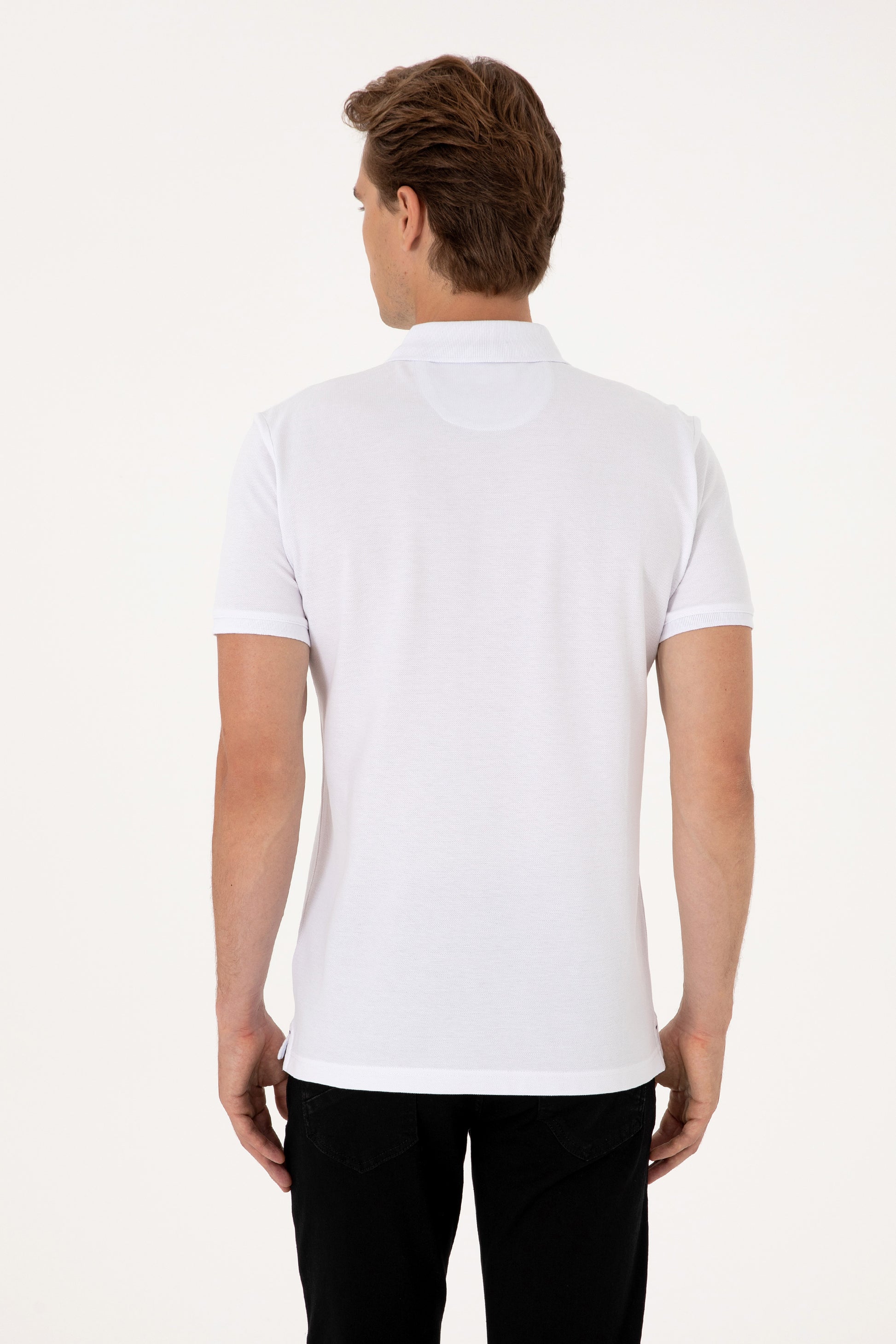 Men's Slim Fit Polo Neck White Basic T-Shirt