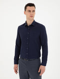 Navy Blue Slim Fit Chunky Long Sleeve Shirt