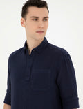 Navy Blue Comfort Fit Long Sleeve Shirt