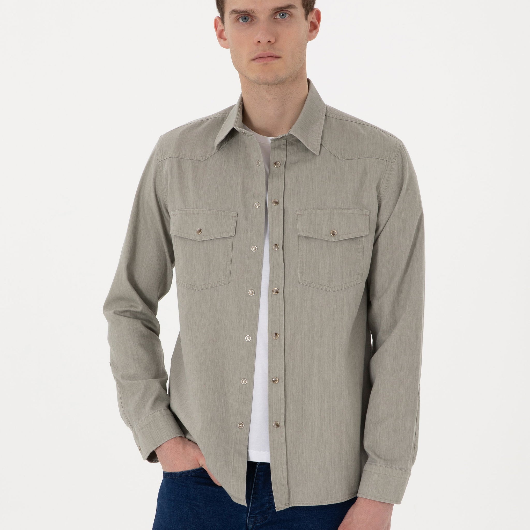 Light Khaki Slim Fit Jean Shirt