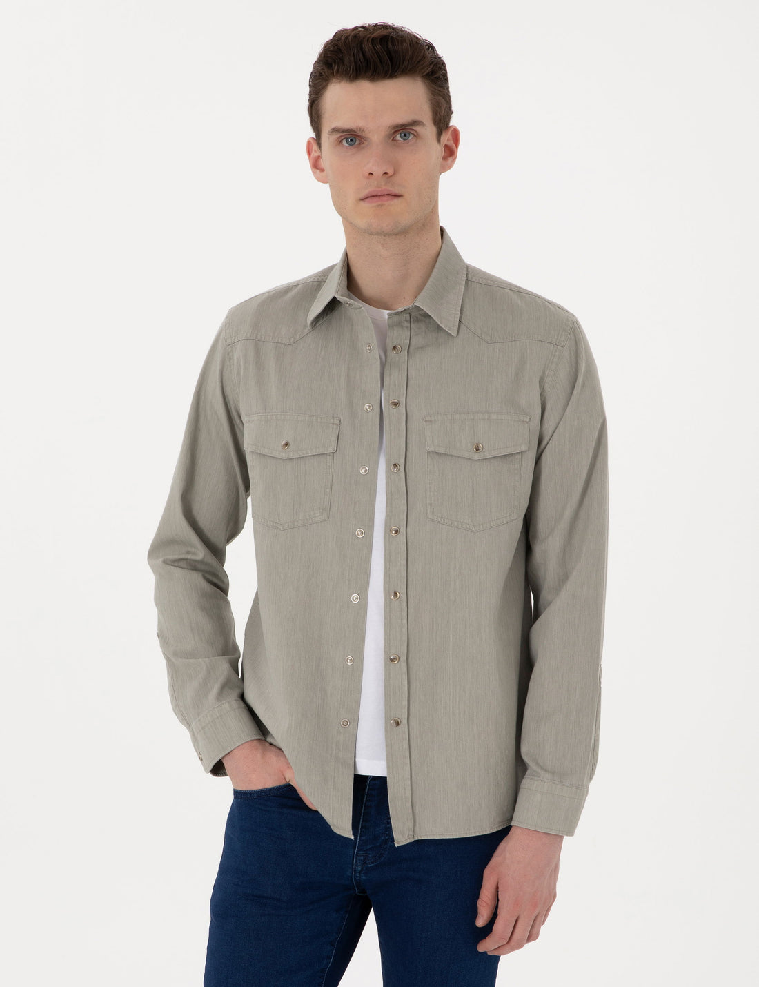 Light Khaki Slim Fit Jean Shirt