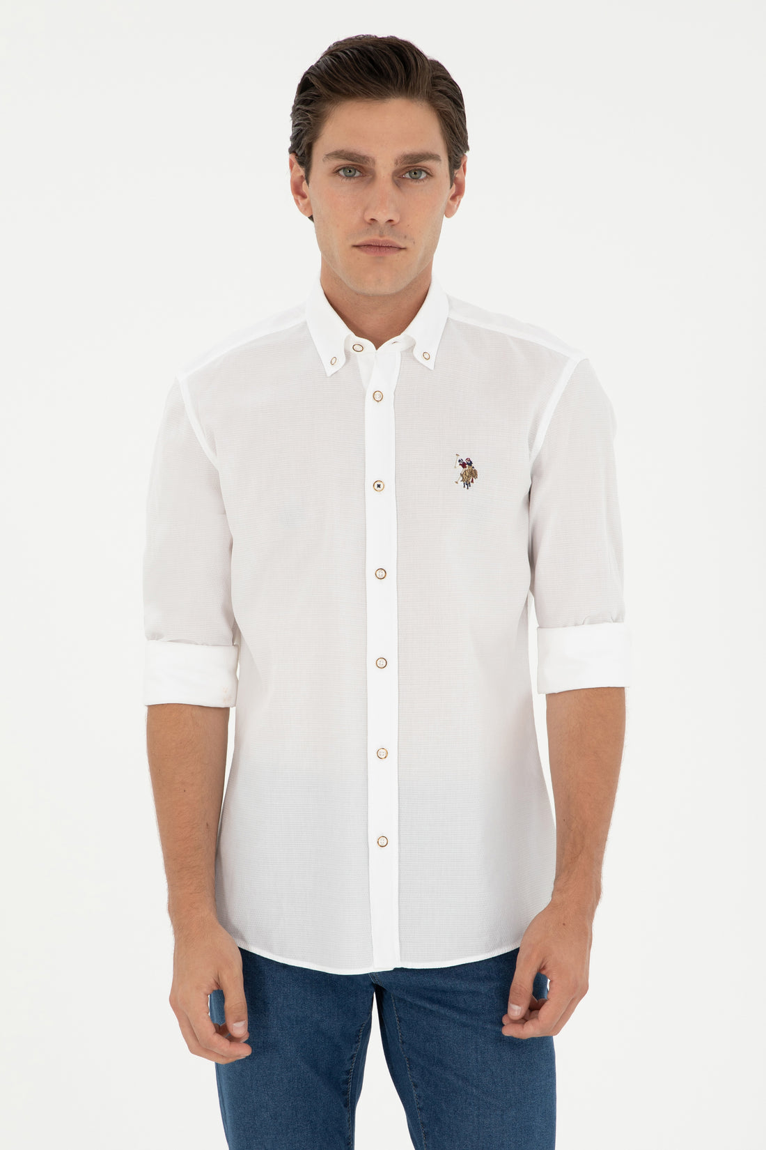 Men's White Long Sleeve Basic Shirt