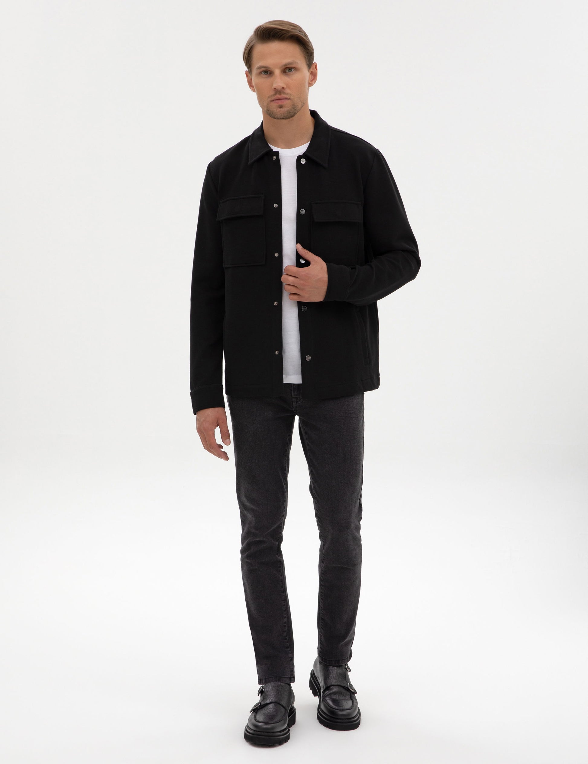 Siyah Regular Fit ��rme G��mlek