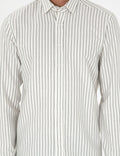 Khaki Striped Slim Fit Long Sleeve Shirt