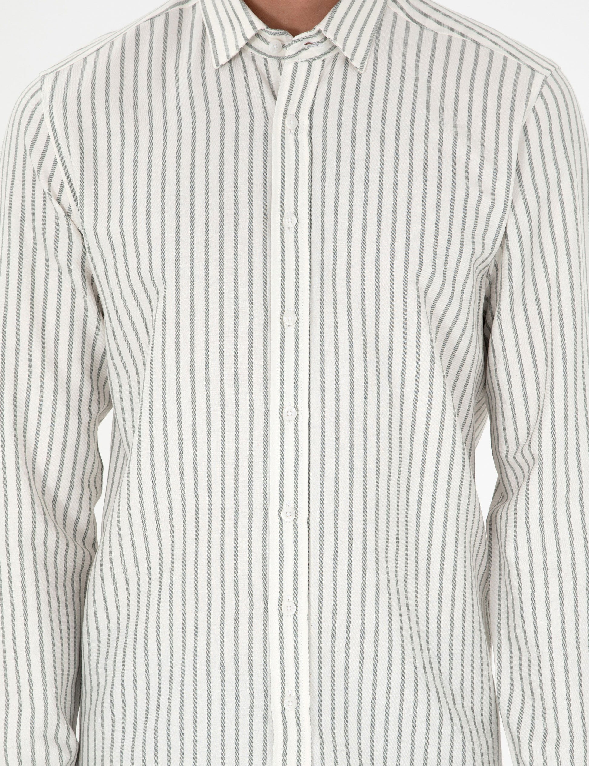 Khaki Striped Slim Fit Long Sleeve Shirt