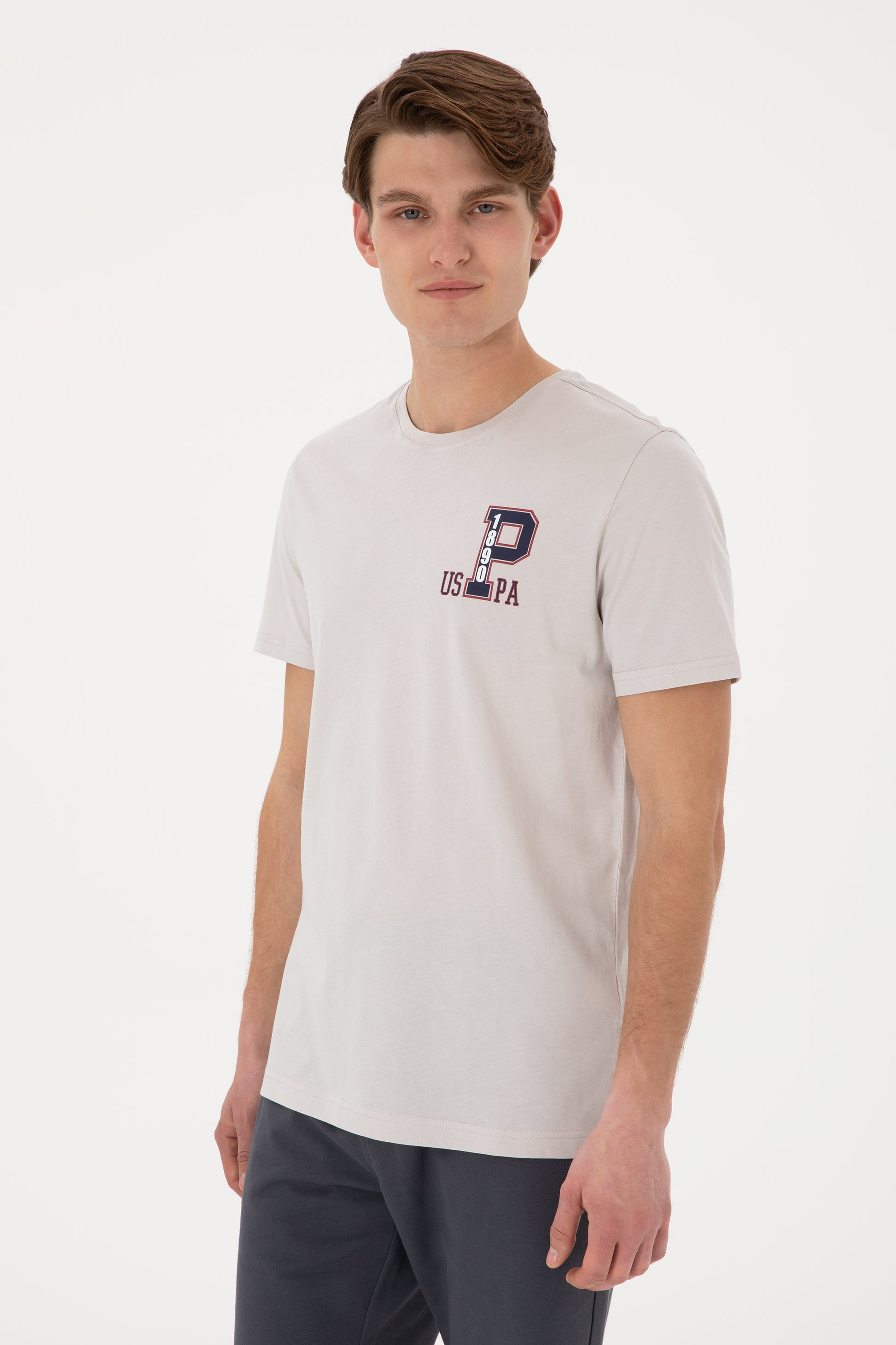 Men's Regular Fit Crew Neck Light Grey T-Shirt
