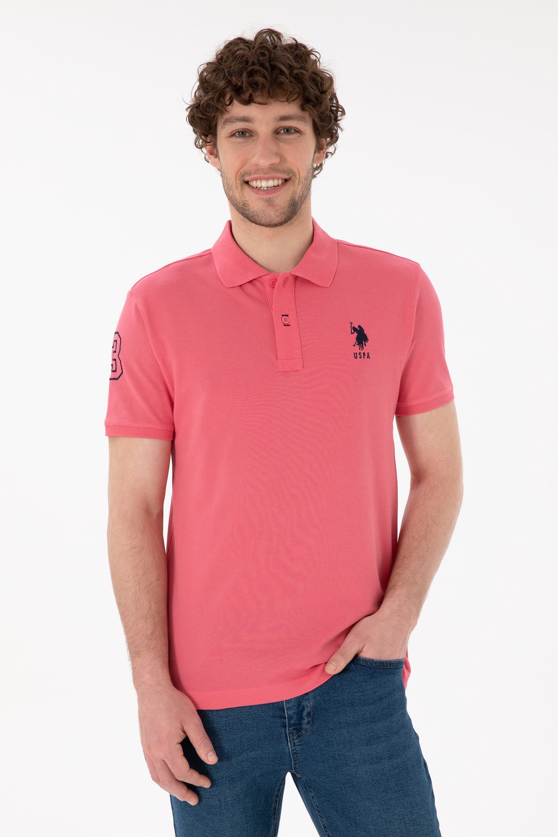 Men's Slim Fit Polo Neck Pink Basic T-Shirt