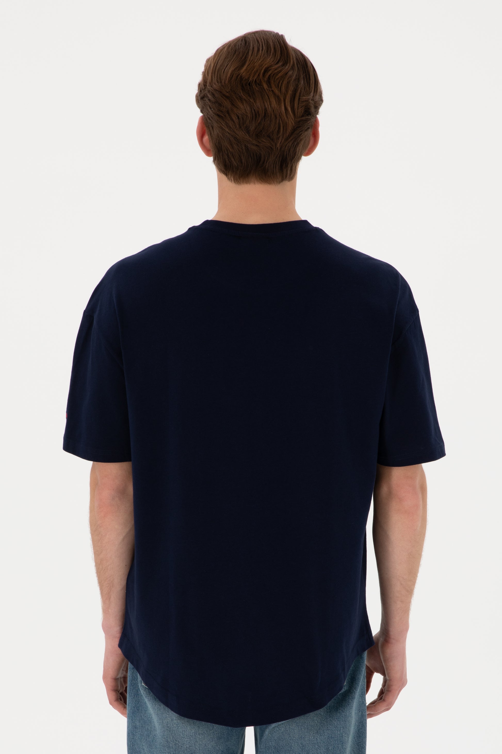 Men's Long Fit Crew Neck Navy Basic T-Shirt