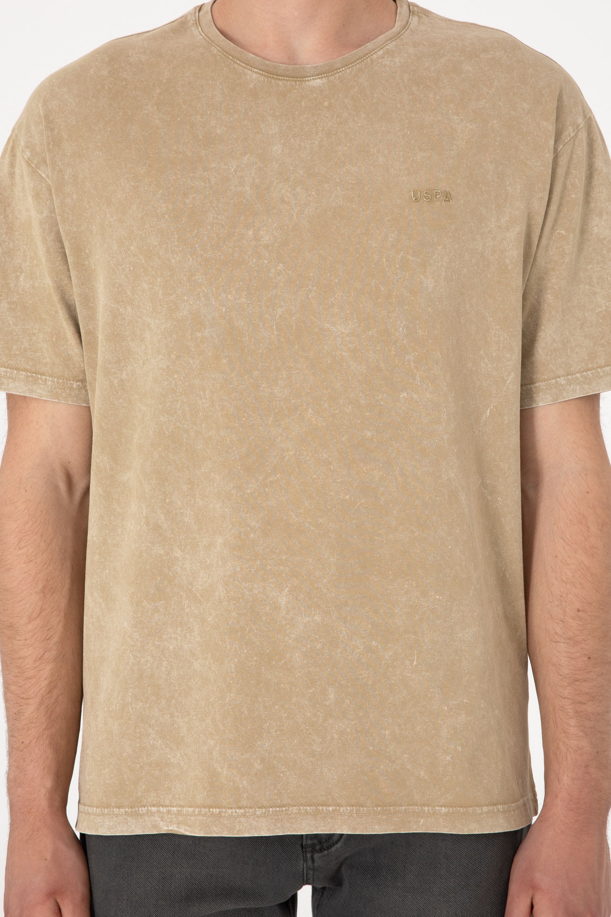 Men's Comfort Fit Crew Neck Khaki Wash T-Shirt