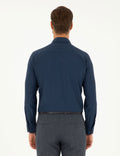 Navy Blue Slim Fit Chunky Long Sleeve Shirt