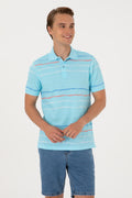 Men's Regular Fit Polo Neck Aqua T-Shirt