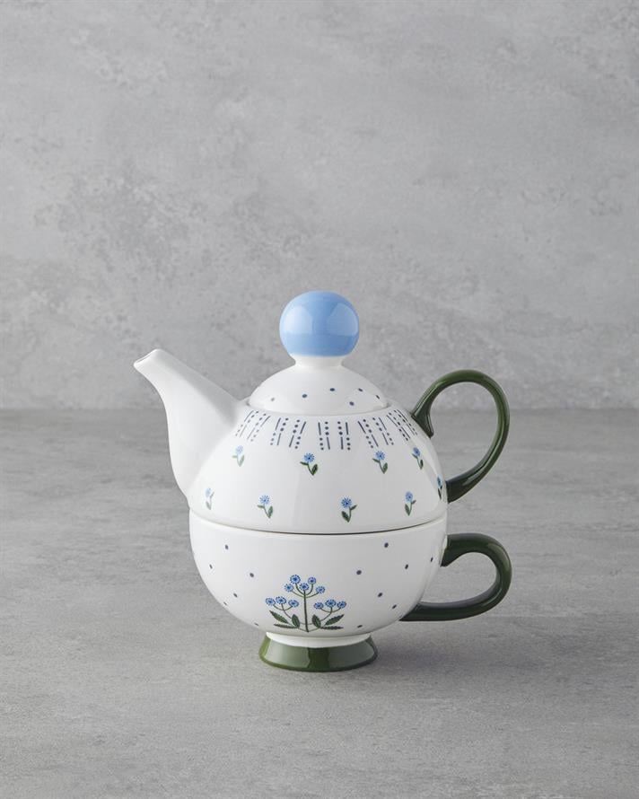 Blue Flowers New Bone China Teapot 400 ml Blue