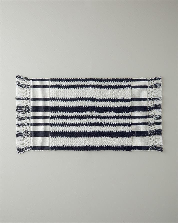 Bohemian Line Cotton Fringed Bath Mat Black - White