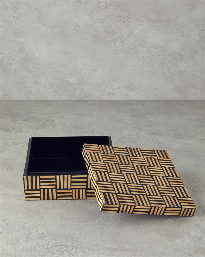 Boho Stripe Bamboo Decorative Box Natural