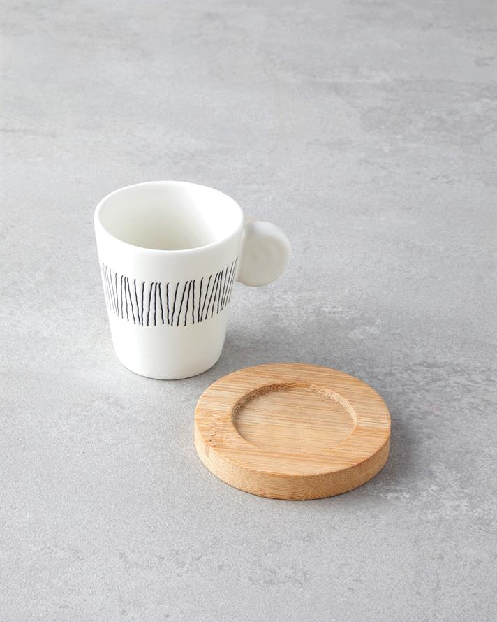 Bona Stoneware 6 Pieces 3 Person Coffee Cup Set 70 ml Black-White-Beige