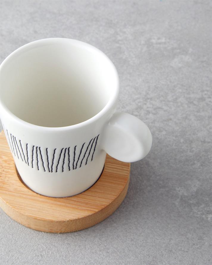 Bona Stoneware 6 Pieces 3 Person Coffee Cup Set 70 ml Black-White-Beige