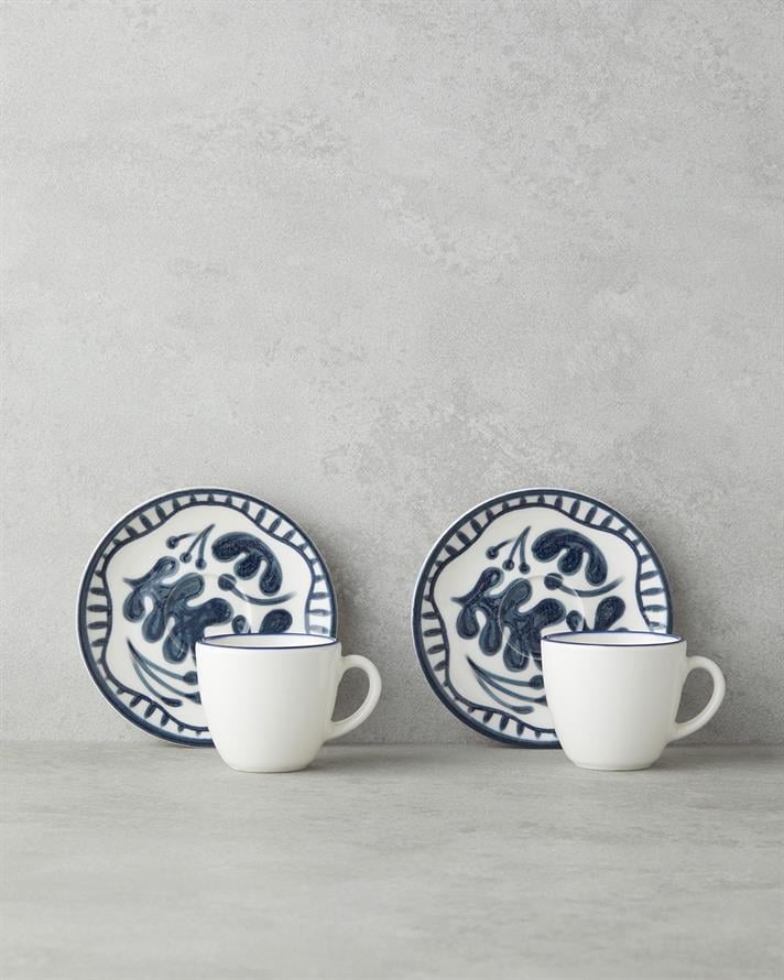 Bonnie Bone Porcelain 4 Pieces 2 Seater Coffee Cup Set 90 ml Dark Blue