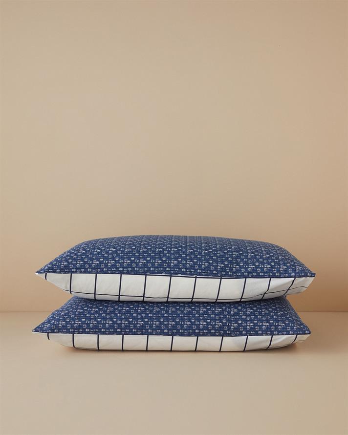 Border Check 2-Pack Pillowcase Navy