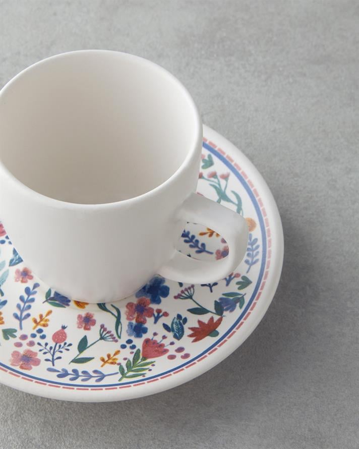 Butterfly Ceramic 4 Pieces 2 Seater Coffee Cup Set 110 ml Blue