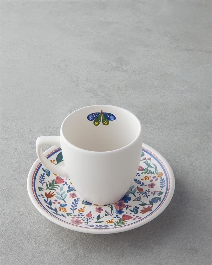 Butterfly Ceramic 4 Pieces 2 Seater Coffee Cup Set 110 ml Blue