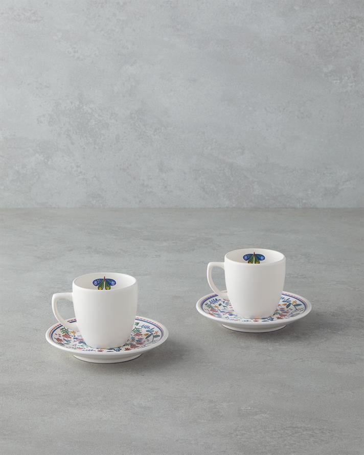 Butterfly Ceramic 4 Pieces 2 Seater Coffee Cup Set 110 ml Blue