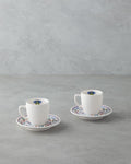 Butterfly Ceramic 4 Pieces 2 Seater Coffee Cup Set 110 ml Blue